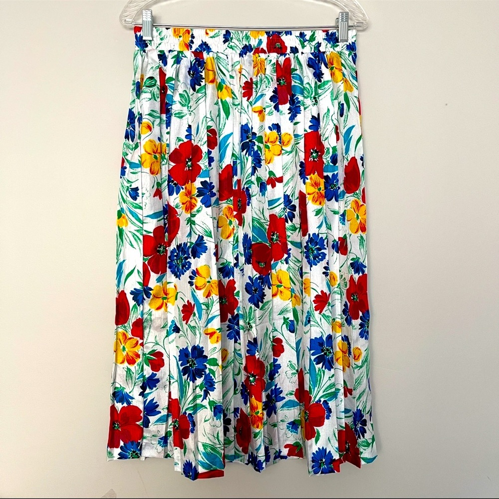 Vintage Pykettes Pleated Floral Satin Midi Skirt Size 12